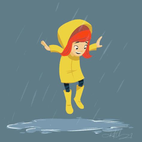 Rain Jumping Animation, Rain Animation, Jump Animation, Jumping Gif, Puddle Jumping, Animation Storyboard, 동화 삽화, Animation Gif, Yellow Raincoat