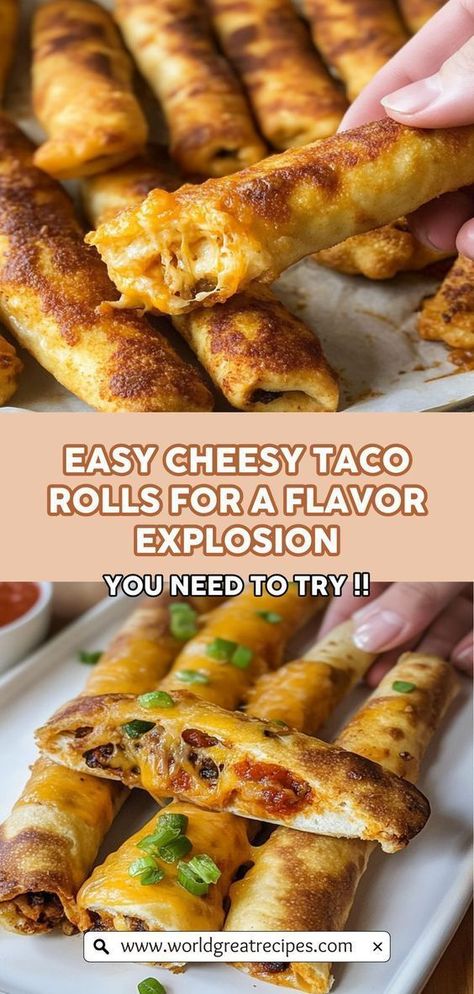 Discover the ultimate family-friendly snack with these cheesy taco sticks! Packed with seasoned ground beef and gooey cheese, they're perfect for game nights or quick dinners. Easy to make and customizable with your favorite toppings like jalapeños or guacamole, these crispy delights will leave everyone asking for seconds. Plus, they're freezer-friendly, so you can have a delicious snack ready whenever the craving strikes. Get ready to impress your family with this fun and tasty treat! Cheesy Taco Sticks, Taco Sticks, Taco Roll, Quick Easy Family Meals, Recipe For Family, Gourmet Dishes, Seasoned Ground Beef, Recipes Meal Prep, Dinners Easy