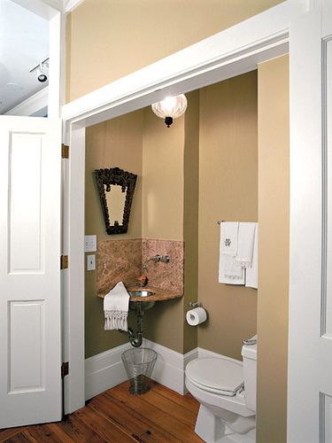 photo Closet To Bathroom, Closet Conversion, Tiny Powder Rooms, Tiny Powder Room, Closet And Bathroom, Powder Room Design, Bathroom Closet, Small Remodel, Small Closet