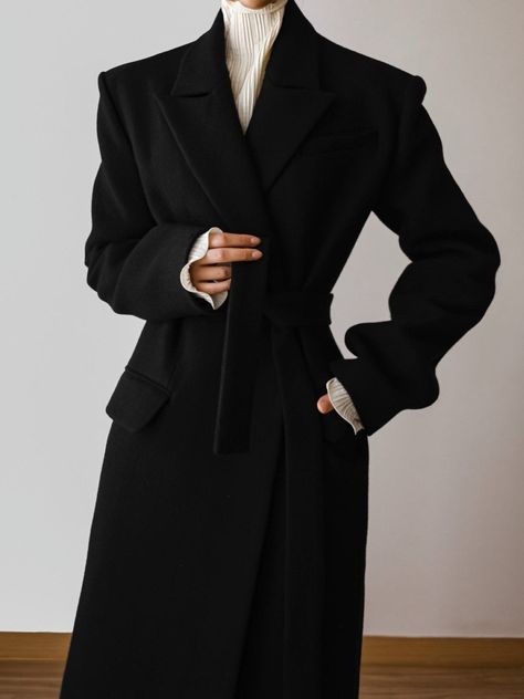 Classic style maxi coat with belted waist and collar. Contrast color under collar when turned up. Stunning slimline silhouette. Model is wearing MINUSEY S. ✔️ Free worldwide express shipping over $100✔️ Loved by 6,500+ customers✔️ Limited edition collections, maximum style⠀⠀⠀⠀⠀⠀⠀⠀⠀Stay ahead of the trend with can’t-find-anywhere-else staples. Your closet will thank you 💕 MINUSEY S = EU 34, US 2 MINUSEY M = EU 36, US 4 8% Angora / 70% Wool / 15% Polyester / 7% Nylon Dry clean Made in Korea - Model Height: 172cm/5'7" (US 2, EU 34) Structured Wool Coat, Long Coat Outfit, Belted Wool Coat, Outfit Petite, Long Black Coat, Black Wool Coat, Maxi Coat, Modest Wear, Classic Coats