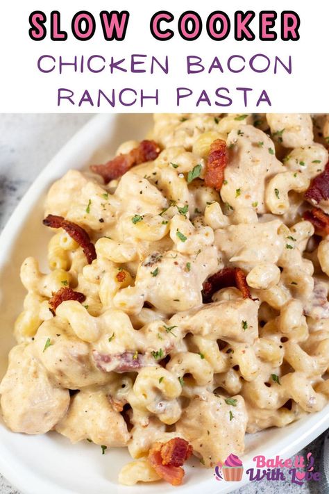 Crockpot Chicken Bacon Ranch Pasta Crock Pot Chicken Bacon Ranch Pasta, Crock Pot Chicken Bacon Ranch, Chicken Bacon Ranch Crockpot, Creamy Chicken And Noodles, Easy Veggie Side Dish, Creamy Chicken Pasta Recipes, Bacon Ranch Pasta, Chicken Bacon Pasta, Crockpot Pasta