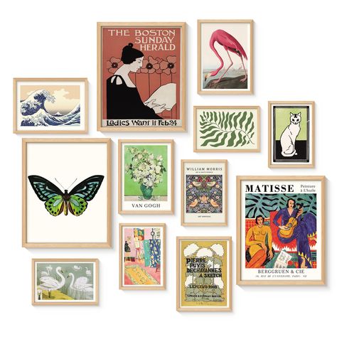 PRICES MAY VARY. Set of 12: Comes with 5pcs 4*6" 4pcs 5*7" 3pcs 8*10" eclectic home wall decors (unframed), removable double sided adhesive dots and some small stickers. Material: These eclectic wall decors are printed using gallery quality inkjet on 300gsm semi-gloss paper, with a waterproof matt film on the cover to resist moisture and dust, adding texture and enhancing the detail of each image. Wall Decor Aesthetic: Our eclectic wall art offers a variety of styles, from vintage, modern minima Magazine Cover Wall Art, Modern Wall Collage, Vintage Wall Collage, Modern Victorian Decor, Maximalist Wall Decor, Flower Power Art, Prints For Bedroom, Vintage Wall Art Prints, Gloss Art