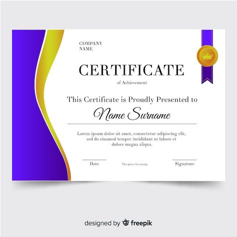 Certificate of achievement template Free... | Free Vector #Freepik #freevector #graduation-certificate #elegant-certificate #certificate-achievement #certificate Printable Certificates Templates Free, Gift Certificate Template Printable Free Editable, English Certificate, Free Printable Certificate Templates, Certificate Layout, Blank Certificate Template, Graduation Certificate Template, Free Printable Certificates, Sweetheart Candy