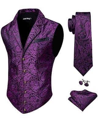 CosplayDiy Mens Tudor Vest Victorian Suit Vest Tudor Jerkin Gothic Steampunk Waistcoat at Amazon Men’s Clothing store Suit Pocket Square, Victorian Vest, 50 Dress, Suit Pocket, Tie Vest, Bow Tie Shirt, Vest Suit, Purple Suits, Vest And Tie