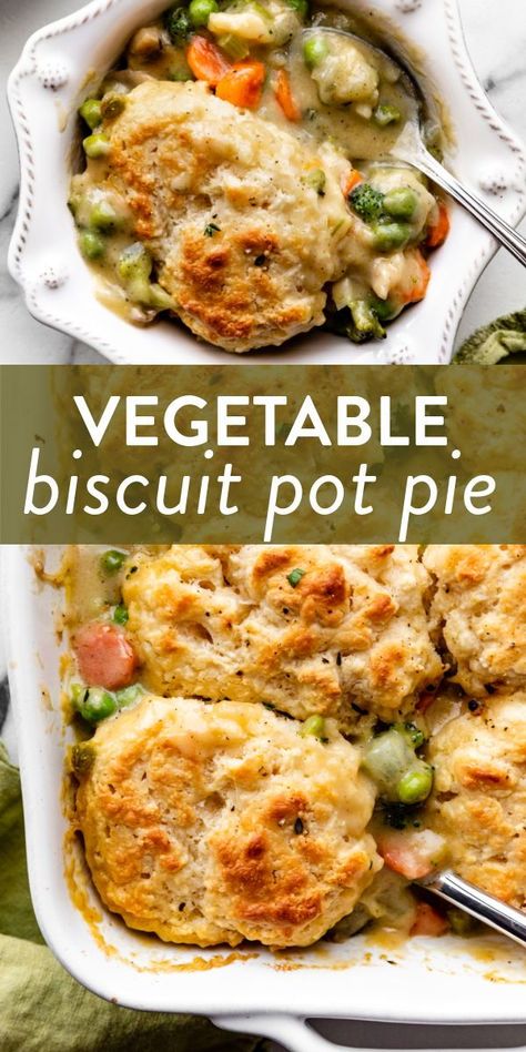 Biscuit Pot Pie, Vegetable Pot Pie, Vegetable Pot Pies, Pot Pie Casserole, Bread Soup, Veggie Casserole, Veggie Dinner, Tasty Vegetarian Recipes, Vegetarian Dinners