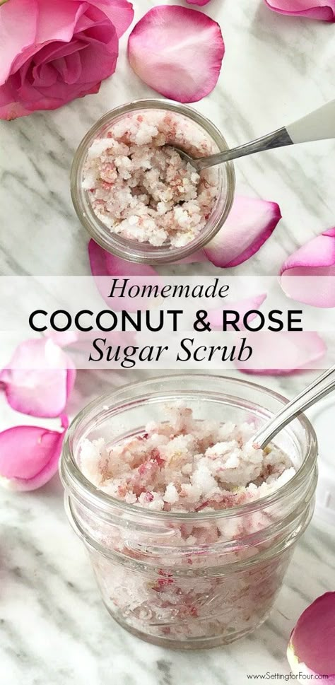 Galentinesday Party, Rose Sugar Scrub, Rose Scrub, Mint Sugar Scrub, Diy Sugar Scrub Recipe, Body Scrub Recipe, Sugar Scrub Homemade, Diy Rose, Sugar Scrub Recipe