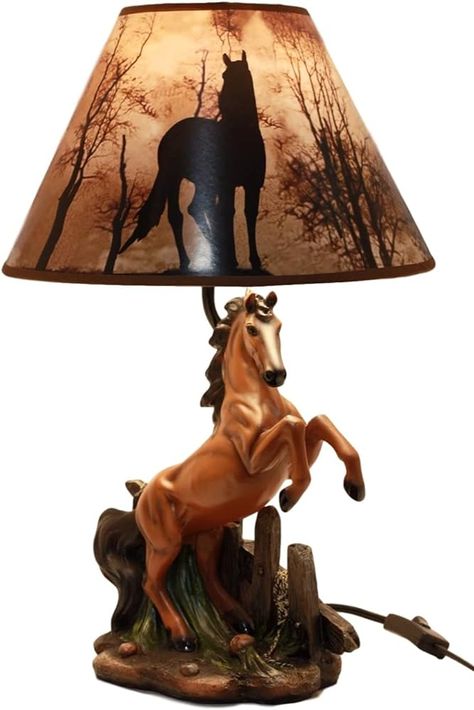 Ebros Gift Rearing Wild Chestnut Horse Stallion Desktop Table Lamp with Nature Printed Shade Home Decor 19" Tall As Rustic Country Home Decor Cabin Lodge Western Decorative Side Desktop Lamp - Amazon.com Horse Room Decor, Horse Themed Bedrooms, Horse Bedroom, Art Deco Style Interior, Horse Room, Rearing Horse, Horse Lamp, Desktop Table, Desktop Lamp