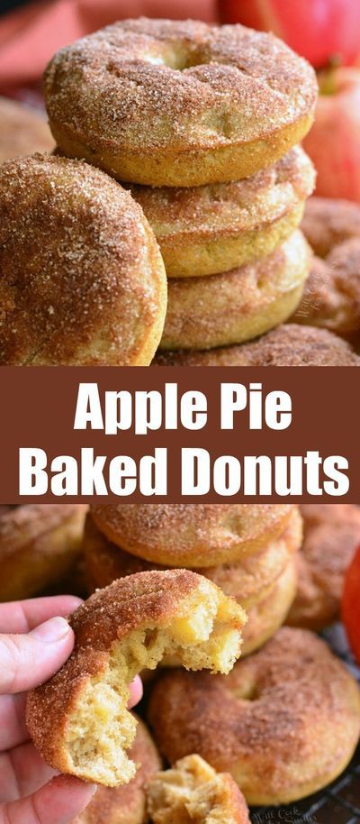 Apple Pie Baked Doughnuts. These delicious cake-like doughnuts are made with apple pie filling throughout and topped with some cinnamon sugar mixture. #applepie #bakeddonuts #donuts #Apple #pie #breakfast Apple Pie Doughnut Recipe, Apple Cake Donuts Baked, Apple Baked Donut Recipes, Apple Pie Donuts Recipe, Apple Cinnamon Doughnut Recipe, Baked Apple Doughnut Recipes, Apple Doughnuts Baked, Baked Apple Donuts Recipe, Apple Donuts Baked