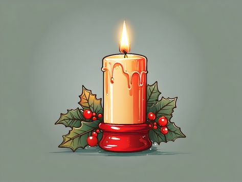 Candle Illustration Art, Christmas Candle Illustration, Christmas Candles Watercolours, Watercolor Christmas Cards Candles, Graphic Illustrations Advent Candles, Holiday Drawings, Candle Logo, Christmas Props, Punch Needle Patterns