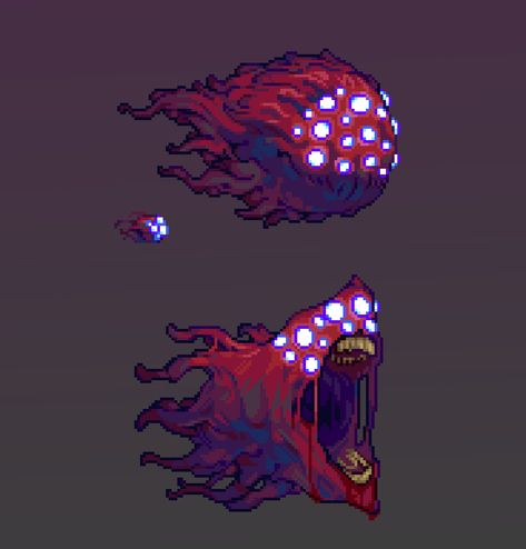 Eye Of Cthulhu, Terraria Design, Creature Fantasy, Piskel Art, Pixel Characters, Výtvarné Reference, Pixel Art Tutorial, Arte 8 Bits, Cool Pixel Art