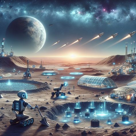 🚀 AI in Extraterrestrial Resource Utilization: AI optimizes mining and resource use on other planets. Imagine AI enabling self-sustaining space colonies. #SpaceResourcesAI Space Mining Ship, Mining Planet Concept Art, Fantasy Space Station, Science Fiction Space Station, Asteroid Mining, Self Sustaining, Space Colony, Other Planets, Film Stills