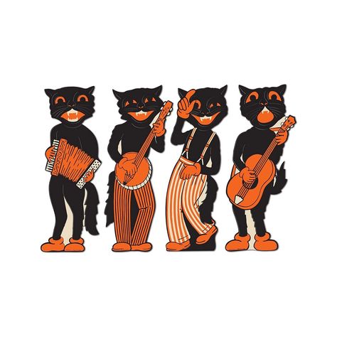 PRICES MAY VARY. Sold as 8/Pack. High quality for festive occasions. Printed on both sides. Theme: Halloween - vintage. Includes 4 cutouts per pack. Design: Scat Cat Bands. Material: Cardstock. Retro Halloween Decorations, Paper Halloween Decorations, Cat Band, Vintage Halloween Art, Family Halloween Costume, Halloween Kunst, Halloween Decor Diy, Chat Halloween, Halloween Retro