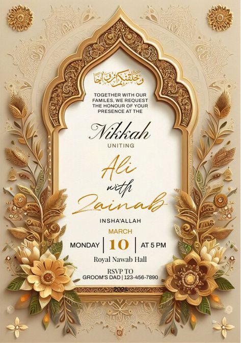 Muslim Wedding Invitations Template, Wedding Invitation Cards Design Creative, Wedding Card Design Muslim, Muslim Wedding Card Template, Muslim Marriage Invitation Card, Shadi Card Design Muslim, Muslim Wedding Invitation Card Design, Muslim Wedding Invitation Templates, Marriage Invitation Card Design