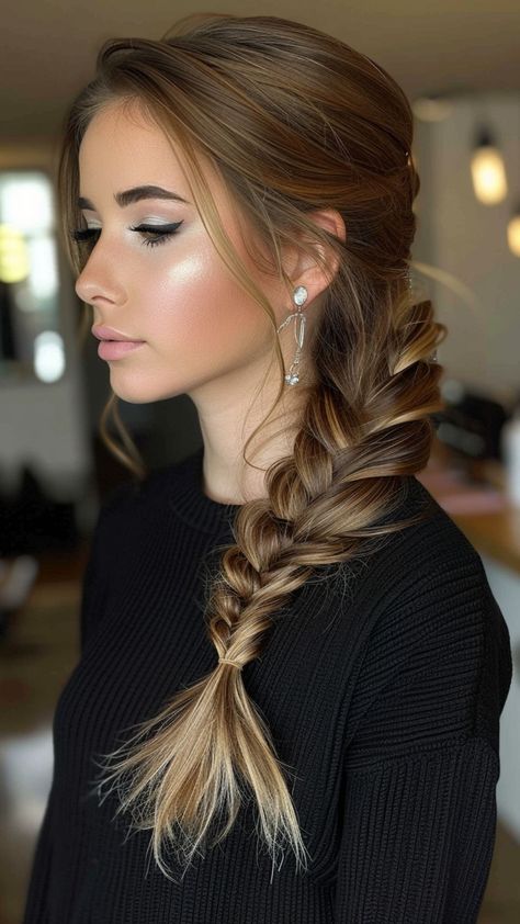 25 Fishtail Braid Hairstyles to Keep You Looking Fabulous Bridal Hair Fishtail Braid, Bridesmaid Fishtail Hairstyles, Fish Tail Braid Hairstyle, Formal Side Braid, Side Fishtail Braid Wedding, Lose Braids Hairstyle, Fish Tale Hairstyles, Hair Styles For Bridesmaids Updo, One Side Braided Hairstyles