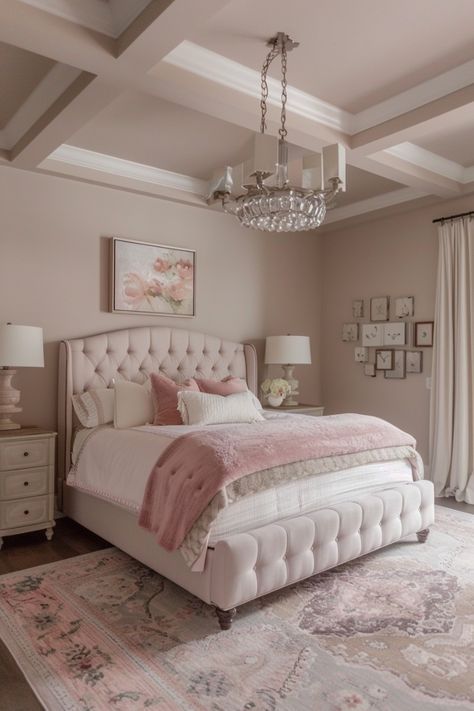 Clean Pink Bedroom Aesthetic, Bed Rooms Ideas Woman, Pink Walls In Bedroom, Room Decor Inspo Aesthetic Vintage, Girls Queen Bedroom Ideas, Bedroom Pink Ideas, Pink White Gold Bedroom, Bedroom Ideas Pink And White, Room Ideas Light Pink