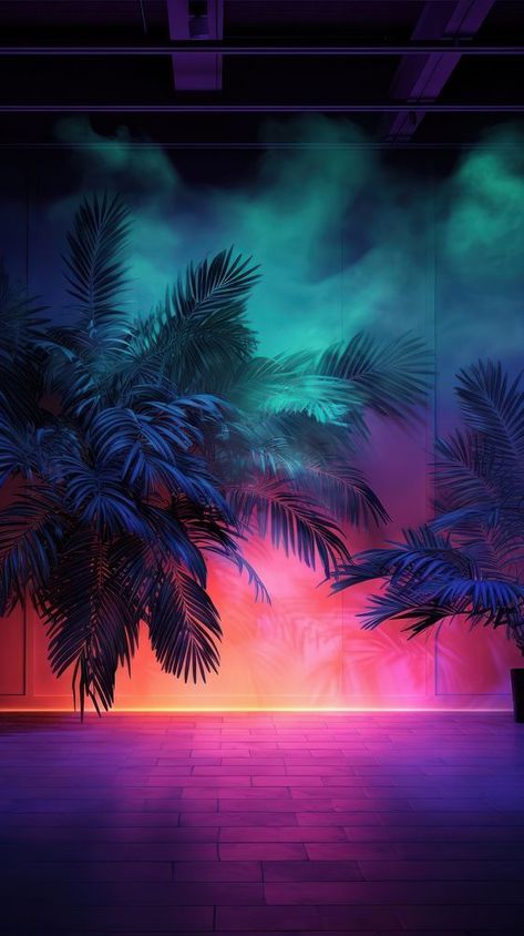 Empty room with brick walls and neon lights tropical night architecture. | premium image by rawpixel.com / Chalr Neon Backgrounds Aesthetic, Neon City Background, Neon Brick Wall Background, Iphone Sunset Wallpaper, Neon Room Ideas, Neon Aesthetic Wallpaper, Tropical Disco, Red Wallpapers, Night Architecture