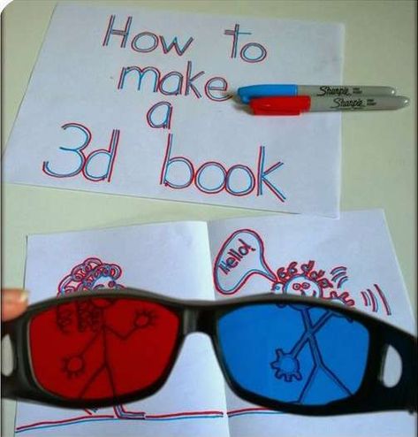 Movie Crafts, Flip Book Animation, 3d Words, Hand Printing, Blue Crafts, Red Glasses, Optical Art, How To Make Drawing, 3d Images