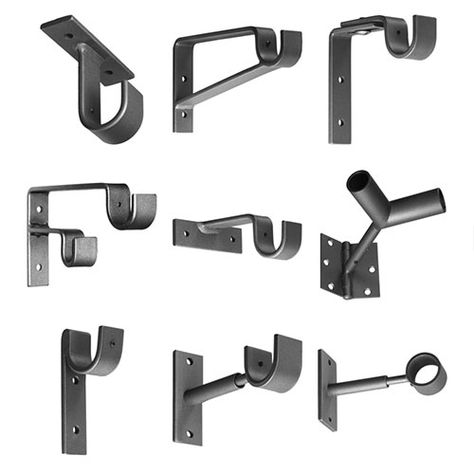 Brackets Curtain Brackets Ideas, Diy Curtain Brackets Rod Holders, Diy Industrial Curtain Rod, Shelf Bracket With Rod Holder, Welded Shelf Brackets, Diy Outdoor Storage, Industrial Decor Living Room, Metal Curtain Rod, Diy Curtain Rods