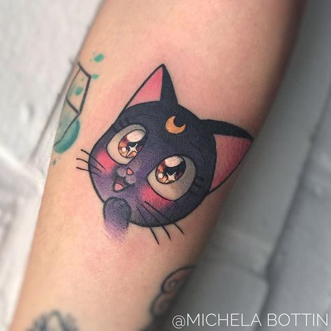 Sailor Moon Luna cat tattoo Fandom Tattoos, Luna Tattoo, Tattoo Japanese Style, Sailor Moon Cat, Sailor Moon Tattoo, Moon Tattoos, Sailor Moon Luna, Kawaii Tattoo, Gothic Tattoo