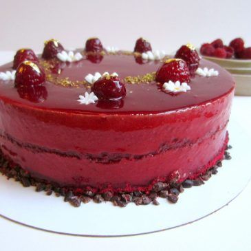 Raspberry Entremet, Entremet Recipe, Royal Icing Flowers, Cake Rack, Raspberry Mousse, Chocolate Sponge Cake, Raspberry Syrup, Feed A Crowd, Cake Board