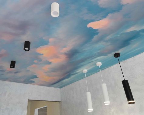 Cloud Wallpaper Bedroom, Cloud Bedroom, Cloud Ceiling, Sky Ceiling, Painting Mural, Nature Creative, Creative Aesthetic, Ceiling Painting, Ceiling Wallpaper