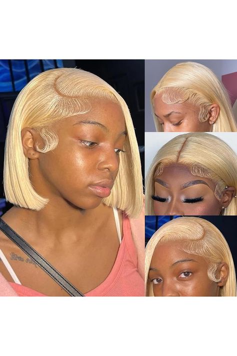 613 Blonde Bob Wig Human Hair Glueless Bob Lace Front Wigs Human Hair 180% Density Pre Plucked 13x4 HD 613 Frontal Lace Wig Blunt Cut Short Human Hair Bob Wig for Women 8 Inch Blonde Frontal Bob, Blonde Frontal, Frontal Bob, Short Blonde Bobs, 13x4 Lace Front Wig, Blonde Bob Wig, Wig Colors, Bob Lace Front Wigs, Glueless Wigs