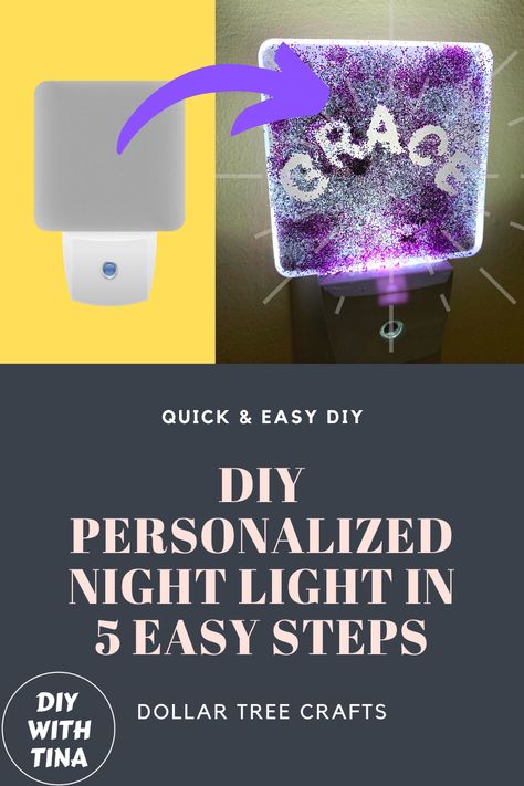 In this video, I show you how to make a personalized night light. This is such an easy way to customize your Dollar Tree night light. I'm so happy to share with you this quick and easy DIYs that anyone can easily do within 2 minutes. I would like to add that to seal the glitters, I applied Mod Podge all over. Supplies needed are: Night light Alphabet stickers Mod Podge Foam brush Glitters Please join me as I explore more quick and easy DIY crafts. Follow me here & on Instagra & YouTube. Night Light Ideas Diy, Resin Night Light Diy, Dollar Tree Night Light Ideas, Quick And Easy Diy Crafts, Diy Nightlight, Night Light Ideas, Diy Night Light, How To Make Resin, Easy Diys