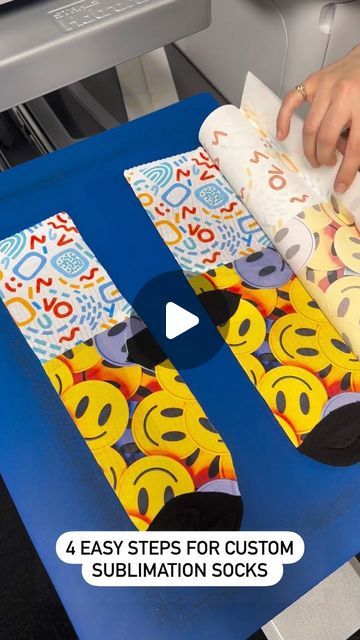 ColDesi on Instagram: "Rockin' socks in less than 5 minutes? SAY LESS. With these 4 simple steps you're on your way! 🌈✨   1. Preparation: Preheat the Hotronix Fusion-IQ Heat Press. Time, temperature, and pressure settings will vary depending on fabric. (check transfer papers instructions)   2. Printing Process: Load the design file into Sawgrass Print Manager. Format the design for print. Load your sublimation paper into your printer and print.   3. Prep socks and Design: Place the socks into the jig. Use clear heat tape to secure the printed design to the first side of each sock. If you don't have sublimation socks, 100% polyester socks will do the trick!   4. Pressing Process: Place the Crew SubliSocks on the Hotronix Fusion-IQ Heat Press. Place the Flexible Finishing Sheet on top, and Sock Sublimation Designs, Sublimation Sock Ideas, Sublimated Socks, Sublimation Socks, Say Less, Heat Tape, Heat Press Vinyl, Sublimation Paper, One Sided