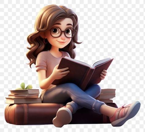 Cartoon Characters Reading Books, Student Cartoon Image, Book Png Aesthetic, Studying Cartoon, Happy Studying, Teachers Illustration, Reading Cartoon, Student Cartoon, Baby Print Art