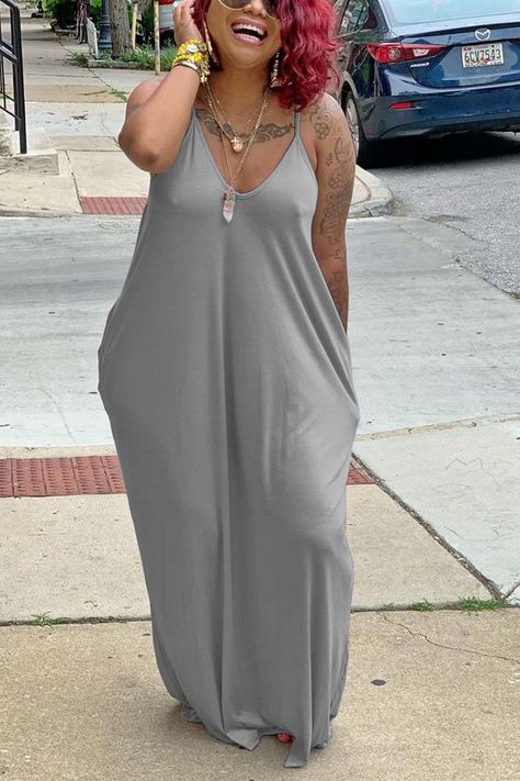 4e6cd95227cb0c280e99a195be5f6615desc48937861ri Loose Maxi Dress, Camisole Dress, Sling Dress, Casual Summer Outfits, Over 60, Gray Dress, Yellow Dress, Online Womens Clothing, Women's Fashion Dresses