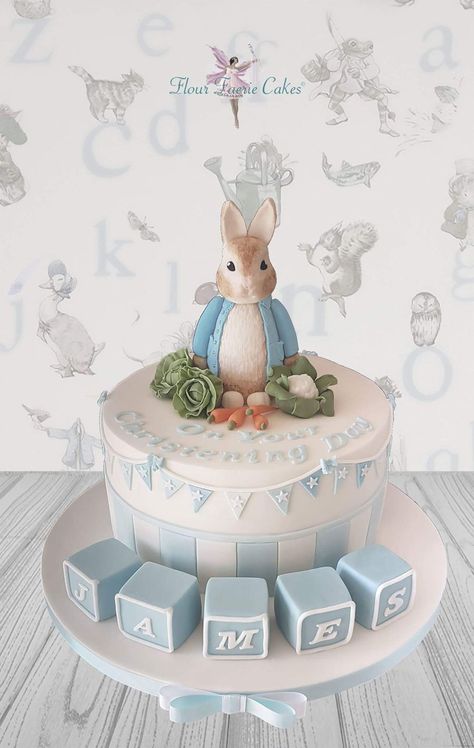 Beatrix Potter Cake, Bunny Birthday Cake, Christening Cake Boy, Peter Rabbit Cake, Peter Rabbit Nursery, Peter Rabbit Birthday, Peter Rabbit Party, Rabbit Nursery, Rabbit Cake