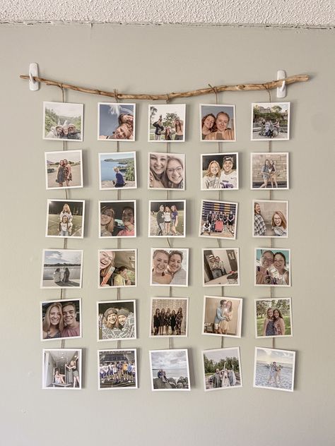 Photo Wall Hanger, Ideas For Hanging Polaroids On Wall, Cute Way To Display Pictures, Hanging Pictures On The Wall Ideas Diy, Mini Photo Wall Ideas, Cute Picture Display Ideas, Hanging Up Pictures Ideas, Photo Hanger Ideas, Pictures For Wall Ideas