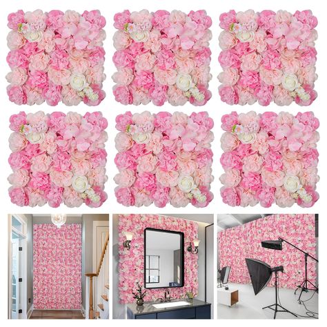 PRICES MAY VARY. Silk Fabric and Plastic Package and Size: Pack of 6 artificial flower wall panels, each measures 15" L X 15"W*6.7" H (38x38x17CM)，The flower heads are fixed with flower pins, which are not easy to fall off and last longer. each piece has approximately 23 dahlias、2 silk roses and 3 hydrangea。 Realistic Flowers Wall: Intricately handcrafted with brilliant finishing, closely arranged and sturdy, to give the feeling of being in a real flower . The rich petal layers and a high degree Pink And White Flower Wall, Pink Salon Decor, Photo Backdrop Floral, Flower Wall Background, Wedding Backdrop Wall, Pipe And Drape Backdrop, Artificial Flower Wall, Backdrop Floral, Stage Photo