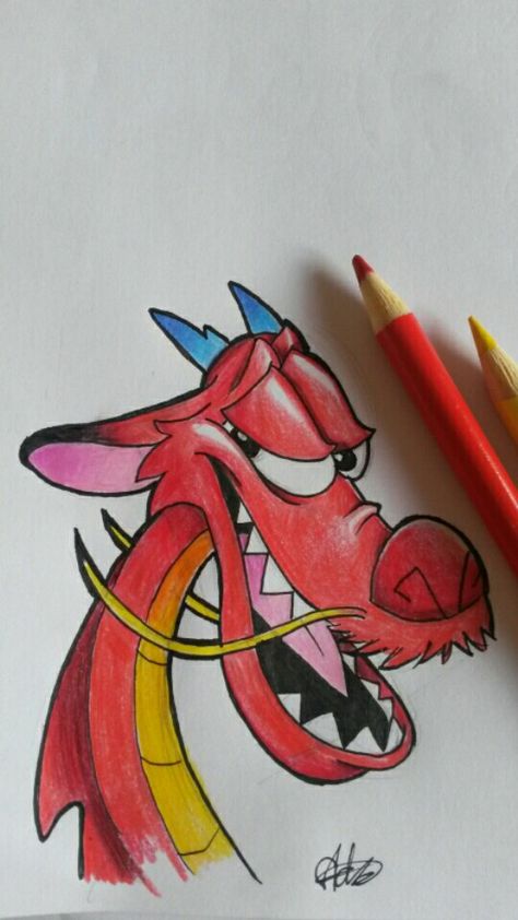 Mushu Drawing, Drawings With Meaning, Drawing Disney, Mulan Mushu, Drawings For Boyfriend, Punk Disney, Drawing Hands, Disney Artists, Disney Art Drawings