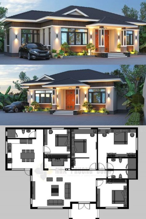 Modern Bungalow House Plans, Modern Bungalow House Design, Pelan Rumah, Bungalow Style House, Eksterior Modern, One Storey House, Bungalow Style House Plans, Affordable House Plans, Two Story House