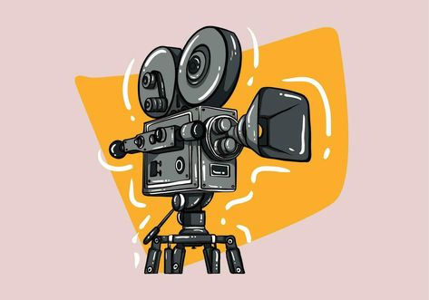 Camera Cartoon Art, Movie Camera Logo, Cinema Art Illustration, Movie Camera Drawing, Video Camera Illustration, Movie Illustration Art, Old Video Camera, Movies Logo, Cinema Illustration