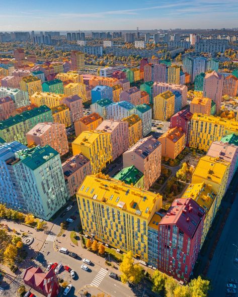 A UKRAINIAN town looks like it is made of LEGO, with multi-coloured houses and buildings. Comfort Town, a suburb of Kiev, was created to brighten up the former grey Soviet buildings from the 1950s and 1960s. Now, the buildings are painted in bright yellows, green and oranges and pinks, which includes the exterior walls and […] Structural Expressionism, Coloured Houses, Colorful Town, Lego Buildings, Colorful Apartment, Colourful Buildings, Lego Building, Kiev, Amazing Architecture