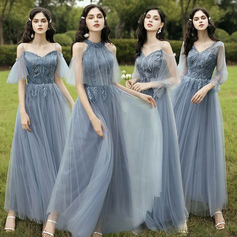 Grey Blue Bridesmaid Dresses, Ocean Blue Bridesmaid Dresses, Gaun Tulle, Bridesmaid Dresses Long Blue, Braidsmaid Dresses, Cheap Gowns, Navy Bridesmaid Dresses, Brown Wedding, Pretty Prom Dresses