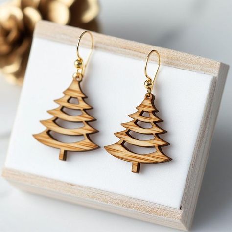 Discover the beauty of laser cut earrings with our creative designs. From tree earrings to festive Christmas bundles, find the perfect accessory for any outfit! Laser Cut Wood Earrings Patterns, Xtool M1 Project Ideas Christmas, Christmas Wood Earrings, Laser Cut Christmas Earrings, Laser Engraving Ideas To Sell, Laser Cut Projects Ideas, Christmas Laser Cut Ideas, Laser Cut Wood Projects, Wooden Christmas Earrings