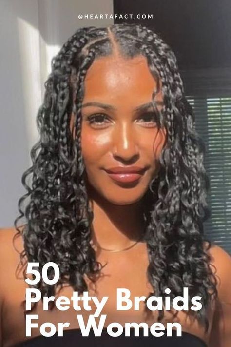 Discover 50 best braids for Black women in 2024! From Fulani braids to knotless styles, goddess braids to braided cornrows, explore a variety of stunning braided hairstyles that celebrate Black beauty. Find quick, easy & pretty braided hairstyles for short, long, medium, curly or straight hair, braids with beads, curls & twists, African braids hairstyles. Elevate your look with the latest hair braids styles! #braids #womenshairstyles #braidsforblackwomen #braidedhairstyles #braidedhairstyles2024 Eighties Hairstyles, Grey Hairstyles, Latest Hair Braids, Pretty Braids, Goddess Braids Hairstyles, Box Braids Hairstyles For Black Women, Twist Braid Hairstyles, Hairstyles Women, Braids With Curls