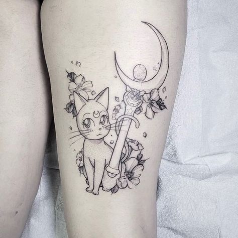 Sailor Moon Wands, Luna Tattoo, Wand Tattoo, Sailor Moon Cat, Sailor Moon Tattoo, Moon Tattoos, Sailor Moon Luna, Moon Tattoo Designs, Badass Tattoos