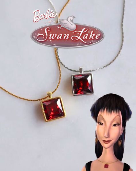 Barbie Swan Lake Necklace, Barbie Jewelry From Movies, Barbie Necklace Movie, Barbie Necklace Aesthetic, Odile Swan Lake Barbie, Swan Lake Odile, Shifting Jewelry, Barbie Cosplay, Barbie Necklace