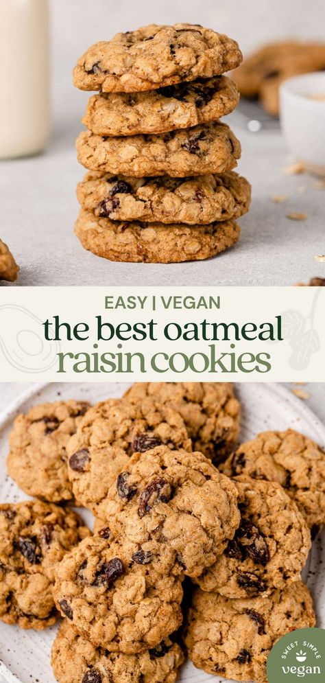 Vegan Oatmeal Raisin Cookies, Best Oatmeal Raisin Cookies, Vegan Oatmeal Cookies, Vegan Oatmeal, Oatmeal Raisin Cookies, Raisin Cookies, Oatmeal Raisin, Vegan Dessert Recipes, Vegan Sweets