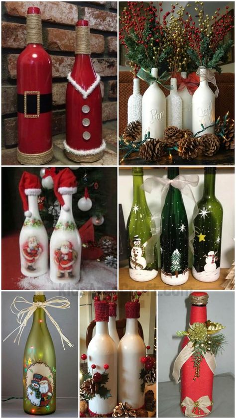 Christmas Ideas with Up-cycled Wine Bottles - Kids Art & Craft Diy Christmas Wall Decor, Christmas Wall Decor Ideas, Wine Bottle Christmas Tree, Christmas Wall Decor Diy, Buffalo Check Christmas Decor, Diy Christmas Wall, Wine Bottle Crafts Christmas, Holiday Wine Bottles, Bottle Designs