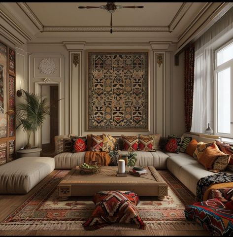 Indian Coffee Table Decor, Pakistani Living Room Decor, Arabic Interior Design Living Rooms, Arab Living Room, Arab Interior, Persian Interior Design, Persian Living Room, Indian Sofa, Arabic Living Room