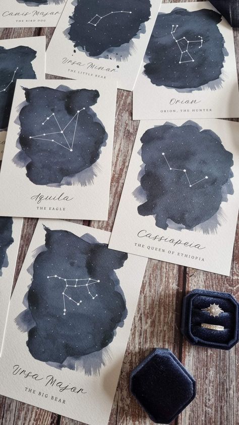 Celestial Wedding Place Cards, Starry Night Wedding Arch, Starry Night Seating Chart, Constellation Table Numbers, Starry Night Table, Acotar Wedding, Acotar Party, Starry Night Wedding Theme, Starry Night Prom