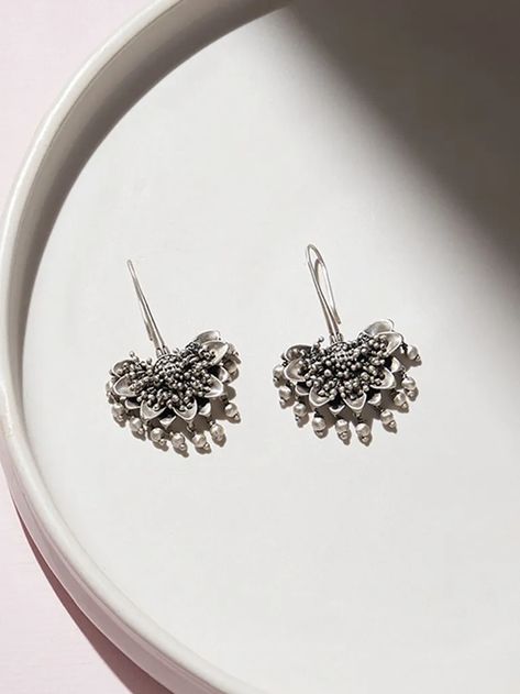 Buy Silver Handcrafted Pearl Earrings | ARSE568/ARDI5 | The loom Silver Antique Earrings, Oxidised Jewellery Earrings, Silver Earrings Indian, Silver Oxidised Earrings, Silver Oxidised Jewellery, Delicate Wedding Necklace, Desi Jewellery, Trendy Silver Jewelry, Earrings Oxidised