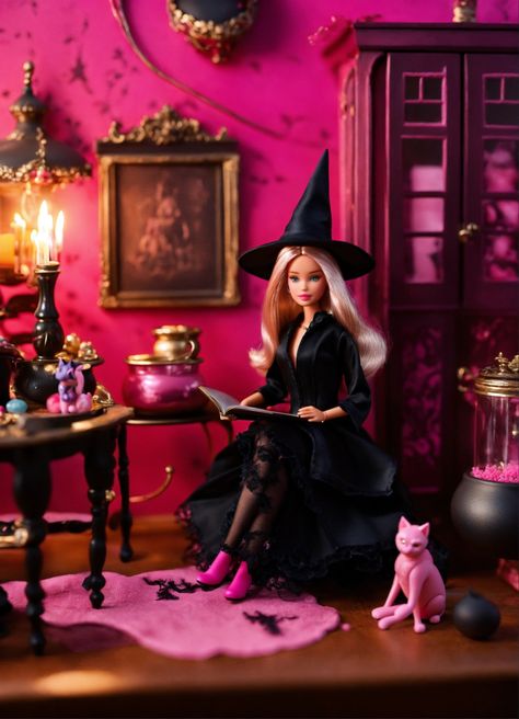 Barbie 
Barbie witch 
Barbie witch aesthetic 
Barbie pink witch 
Pink witch 
Pink witch aesthetic 
Aesthetic
Witch aesthetic 
Barbie dolls 
Witchcraft 
Witchcraft aesthetic 
Barbie aesthetic 
Pink 
Gorgeous witch 
Witches Barbie Halloween Photoshoot, Spooky Barbie, Witch Barbie, Magic Outfits, Gothic Barbie, Barbie Trend, Zombie Barbie, Barbie Witch, Goth Barbie