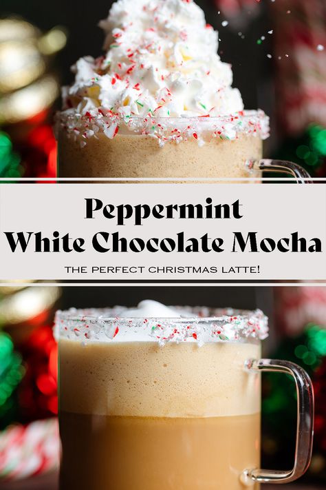 Homemade Peppermint Syrup, Starbucks Peppermint White Mocha, Homemade Peppermint Creamer, Peppermint Mocha Latte Recipe, Iced Peppermint Mocha Recipe, Christmas Coffee Drinks Recipes, White Chocolate Mocha Starbucks Recipe, Homemade Peppermint Mocha Creamer, Homemade White Chocolate Mocha