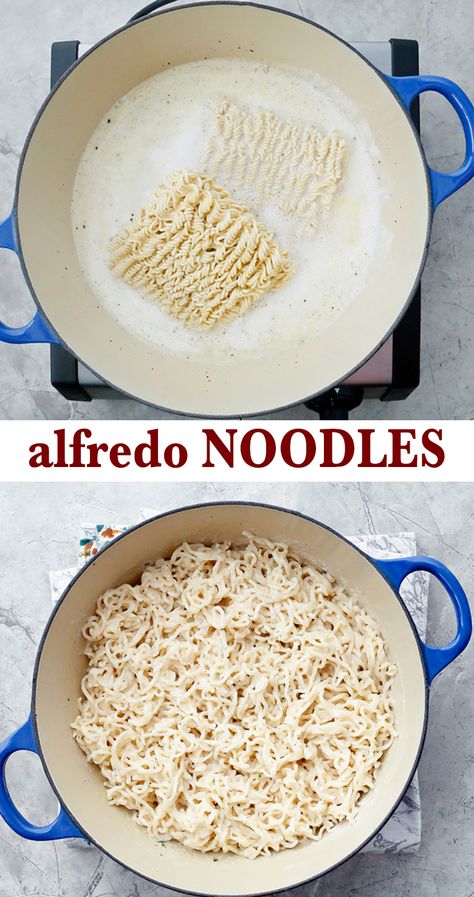 Mr Noodles Recipe, Ramen Alfredo Recipe, Ramen Noodle Alfredo, Ramen Alfredo, Creamy Ramen Noodles, Roman Noodles, Alfredo Noodles, Creamy Ramen, Ramen Noodle Recipes Easy